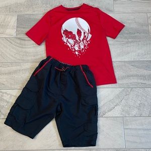 Boys Baseball-Themed Athletic Shirt/Shorts Outfit, Sz Large